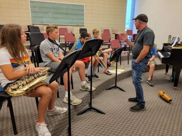 Gem State Jazz Camp students working with faculty musicians